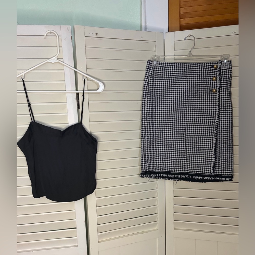 Two piece outfit including Talbots houndstooth skirt and Urban Outfitters tank